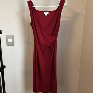 LOFT Red Knee-Length Sleeveless Sheath Dress with Tie Front